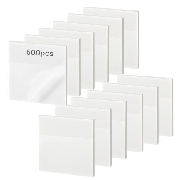 600 Sheet Transparent Sticky Notes, 3" x 3" Clear Sticky Notes Waterproof Self-Adhesive Translucent Sticky Notes pad for Books Annotation and Tracing, See Through Sticky Notes (12 Pads)